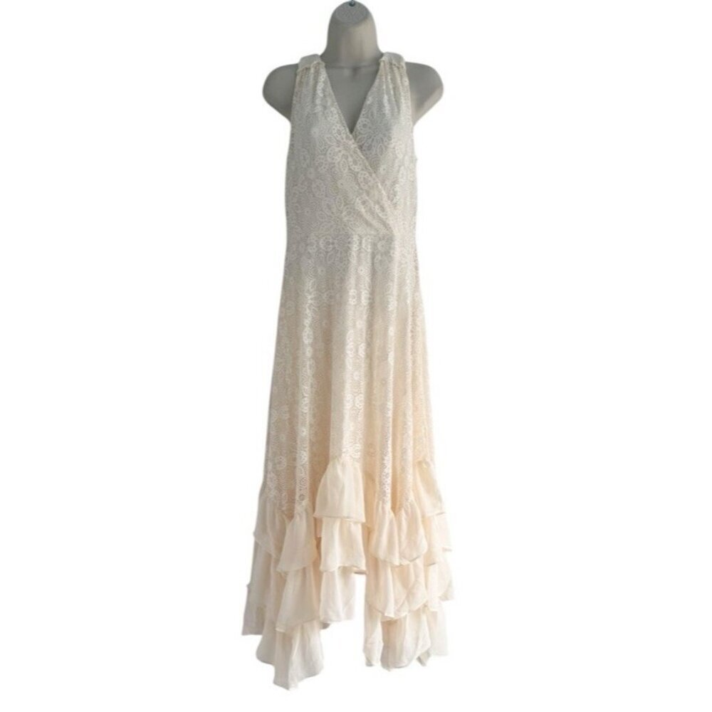 Sundance Champs De Fleur Ivory Faux Wrap Midi Dress Womans Sz PM or Petite M NWT